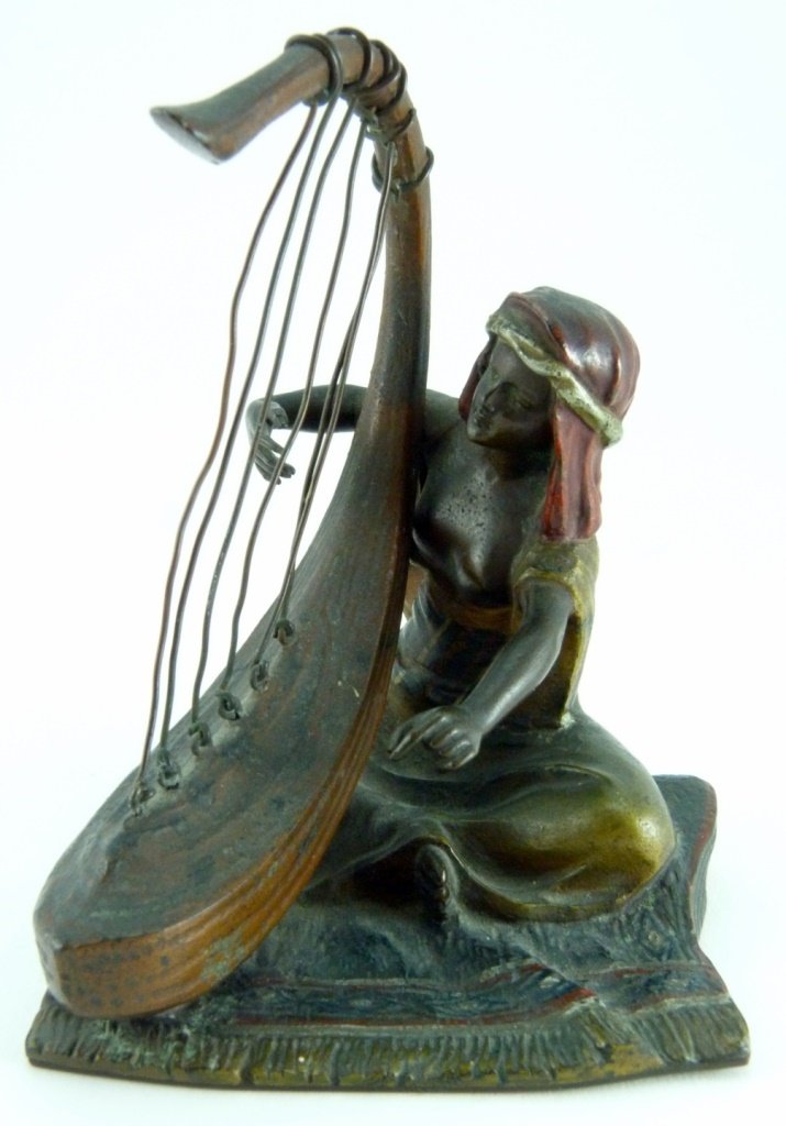 AUSTRIAN COLD PAINTED BRONZE OF HARP PLAYER (1 of 8)