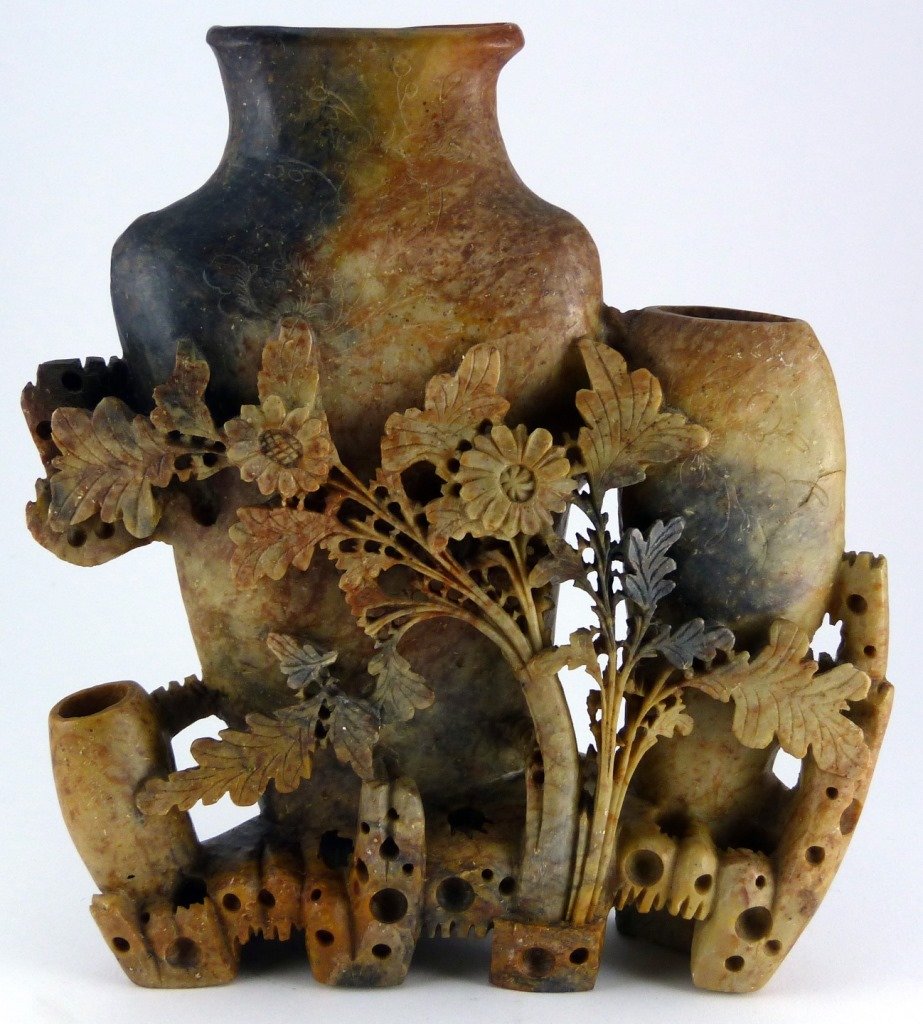 CHINESE CARVED SOAPSTONE DOUBLE VASE (1 of 7)