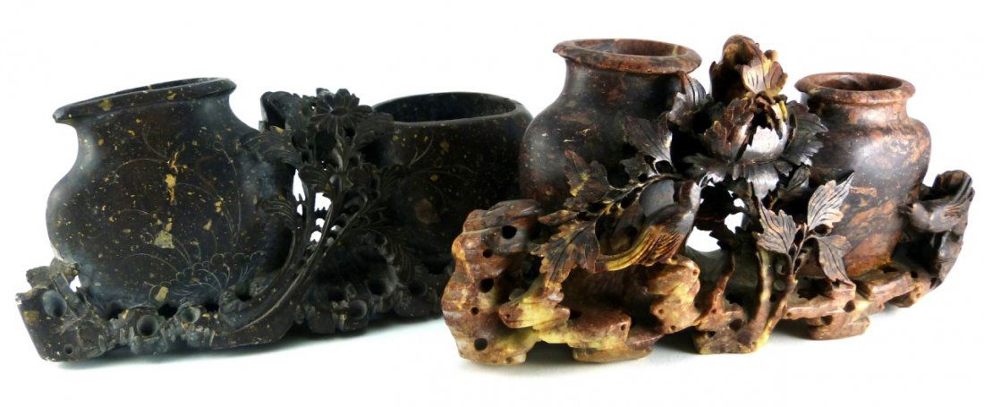 2pc CHINESE CARVED SOAPSTONE DOUBLE VESSELS (1 of 8)