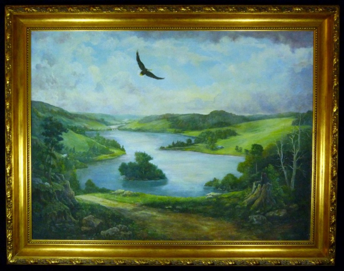 LARGE LANDSCAPE OIL PAINTING ON CANVAS SIGNED (1 of 7)