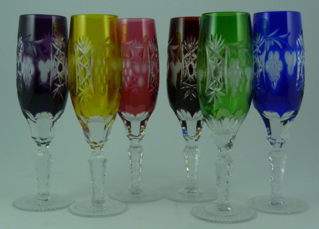 6pc BOHEMIAN STYLE CUT TO CLEAR CHAMPAGNE FLUTES (1 of 9)