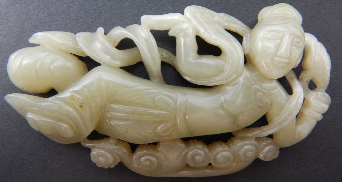 CHINESE CARVED WHITE JADE APSARA PENDANT (1 of 7)