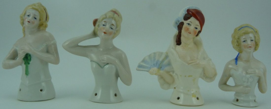 4pc GERMAN VINTAGE PORCELAIN PIN CUSHION DOLL TOPS (1 of 4)