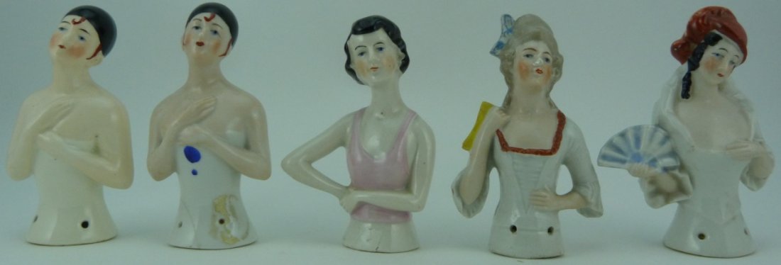 5pc GERMAN VINTAGE PORCELAIN PIN CUSHION DOLL TOPS (1 of 8)
