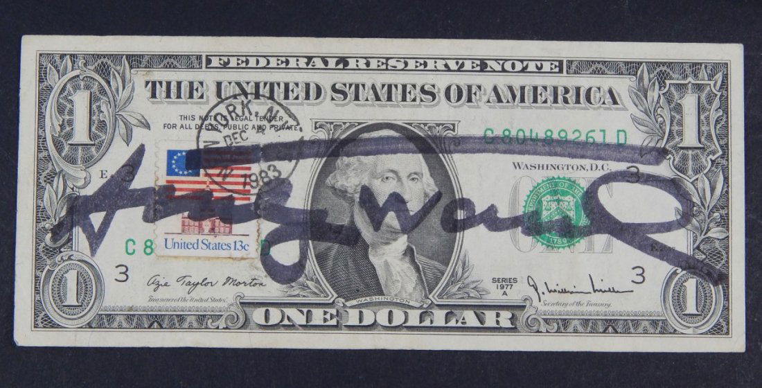 ANDY WARHOL SIGNED 1983 DOLLAR BILL w STAMP (1 of 5)