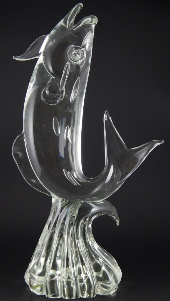 LARGE MURANO SIGNED ART GLASS FISH SCULPTURE (1 of 8)