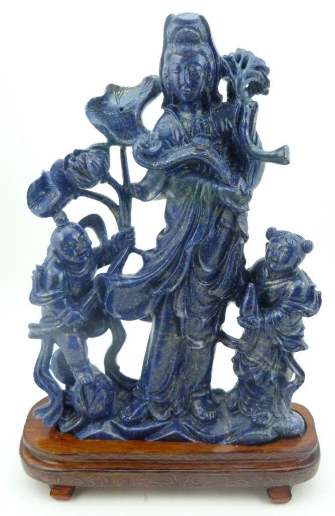 CHINESE LAPIS SCULPTURE OF QUAN YIN w CHILDREN (1 of 8)