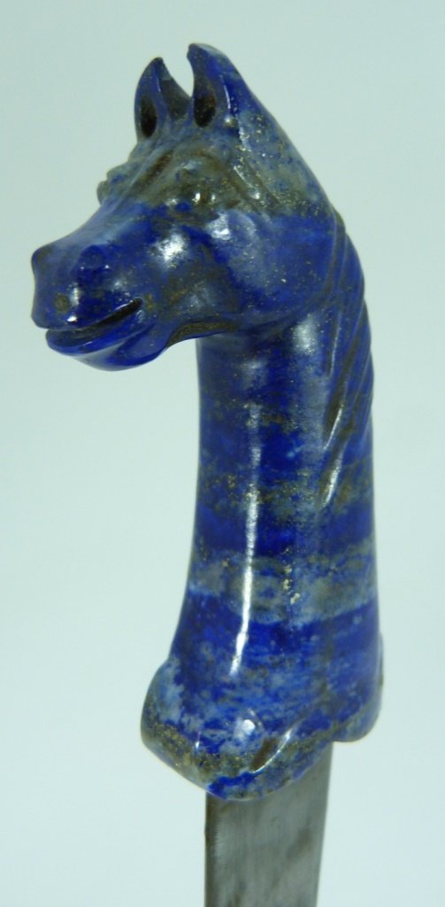 MUGHAL DAGGER w CARVED LAPIS HORSE HANDLE (1 of 8)