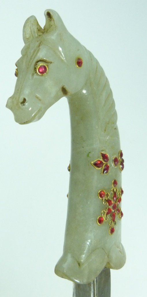 MUGHAL DAGGER w CARVED JADE JEWELED HORSE HANDLE (1 of 9)