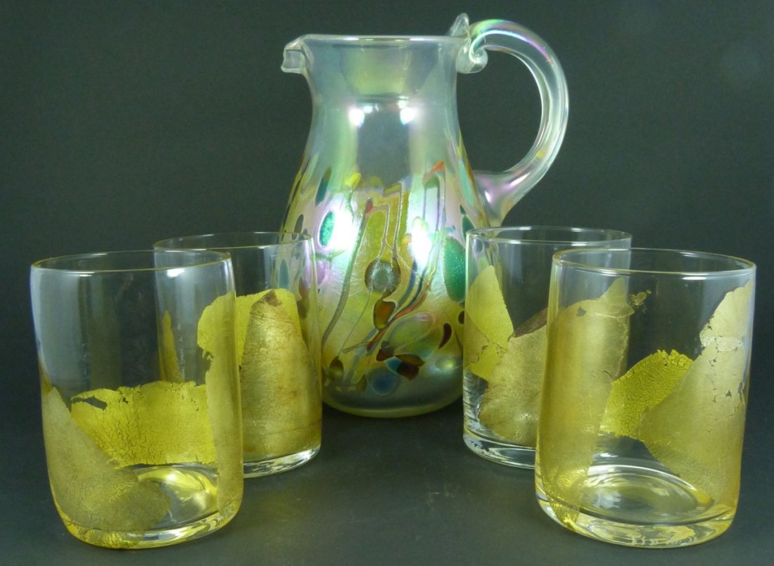 RANDY STRONG 1999 STUDIO GLASS PITCHER SET (1 of 10)