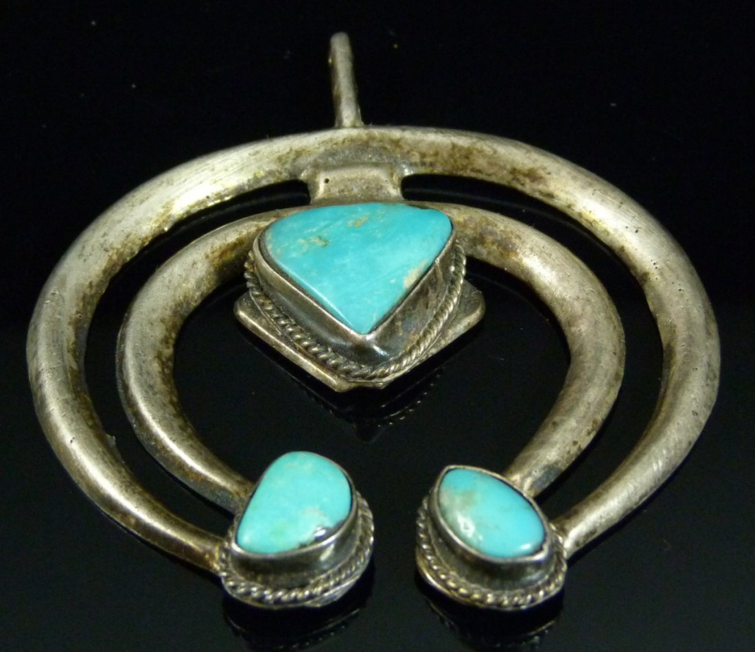 NAVAJO SILVER w TURQUOISE INLAY PENDANT (1 of 6)