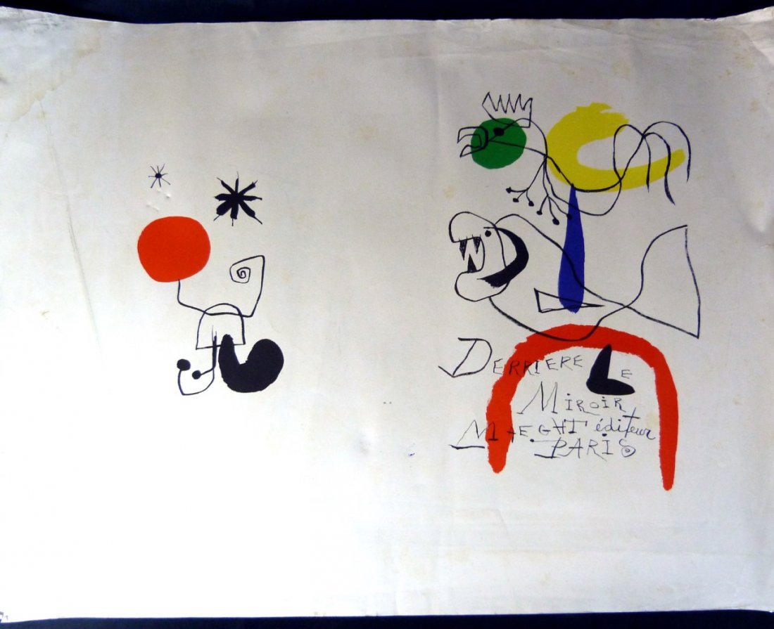 JOAN MIRO DERRIERE LE MIROIR MAEGHT EDITEUR POSTER: Joan Miro (Spanish,1893-1983) Derriere Le Miroir Maeght editeur Paris poster. Measures 30" (76cm) width by 22" (56cm) height.