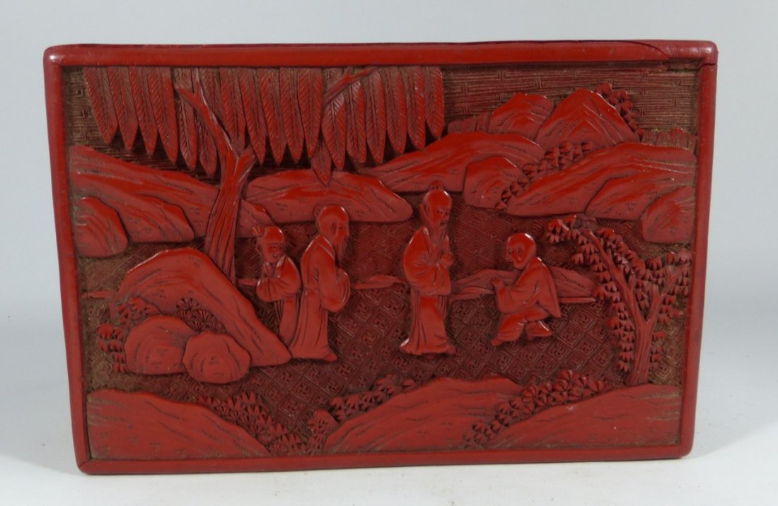 CHINESE ANTIQUE CINNABAR LACQUER LIDDED BOX (1 of 9)