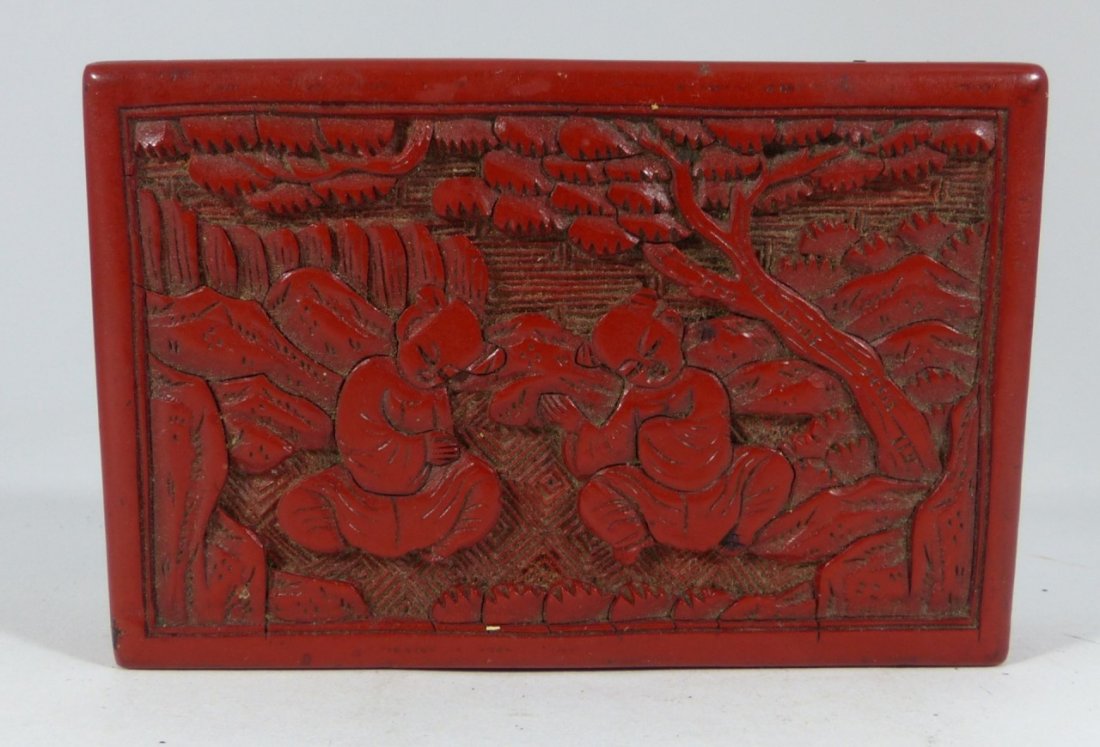 CHINESE ANTIQUE CINNABAR LACQUER LIDDED BOX (1 of 7)