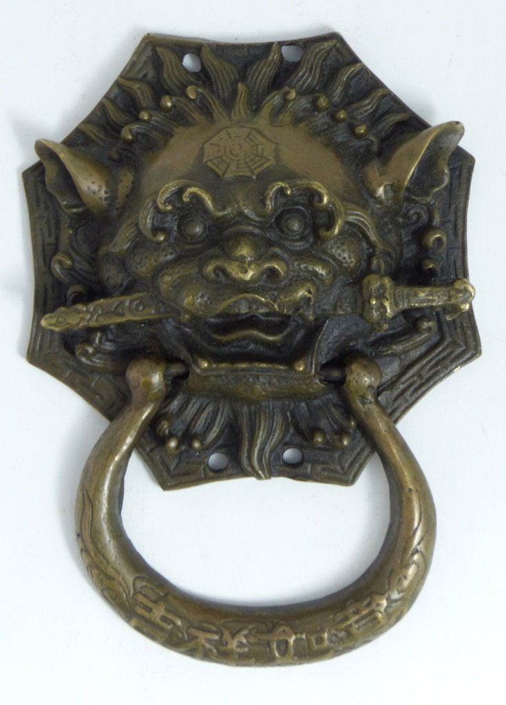 CHINESE BRONZE FOO LION DOOR KNOCKER (1 of 8)