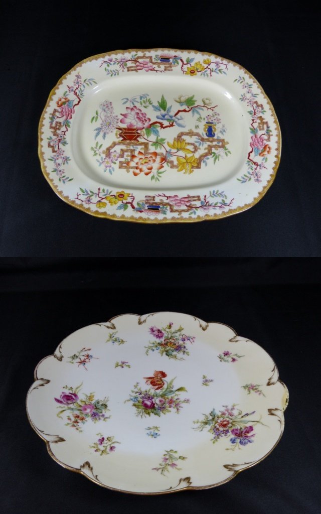 2pc MINTON & LIMOGES FRANCE PORCELAIN PLATTERS: Limoges France (12") and Minton (13") porcelain platters.