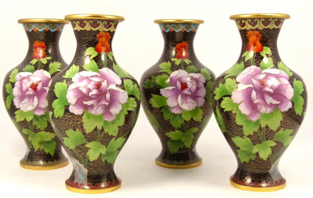 4pc CHINESE CLOISONNE ENAMEL FLORAL VASES (1 of 7)