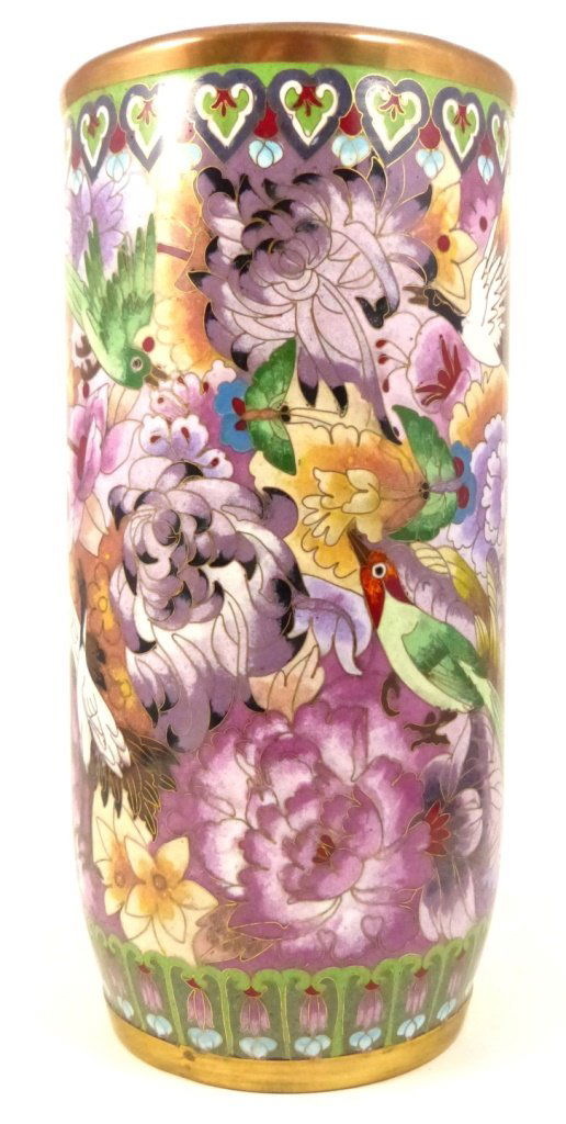 LARGE FLORAL CLOISONNE ENAMEL VASE (1 of 9)