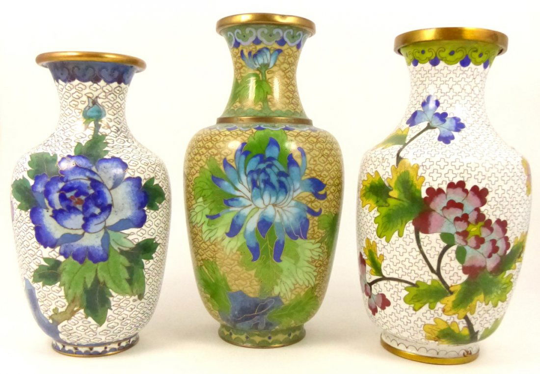 3pc CHINESE CLOISONNE VASES (1 of 7)