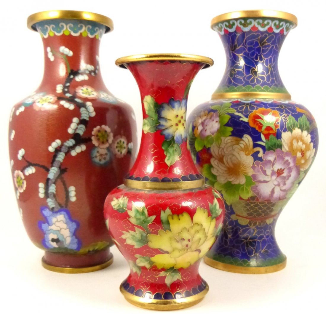 3pc CHINESE CLOISONNE VASES (1 of 7)