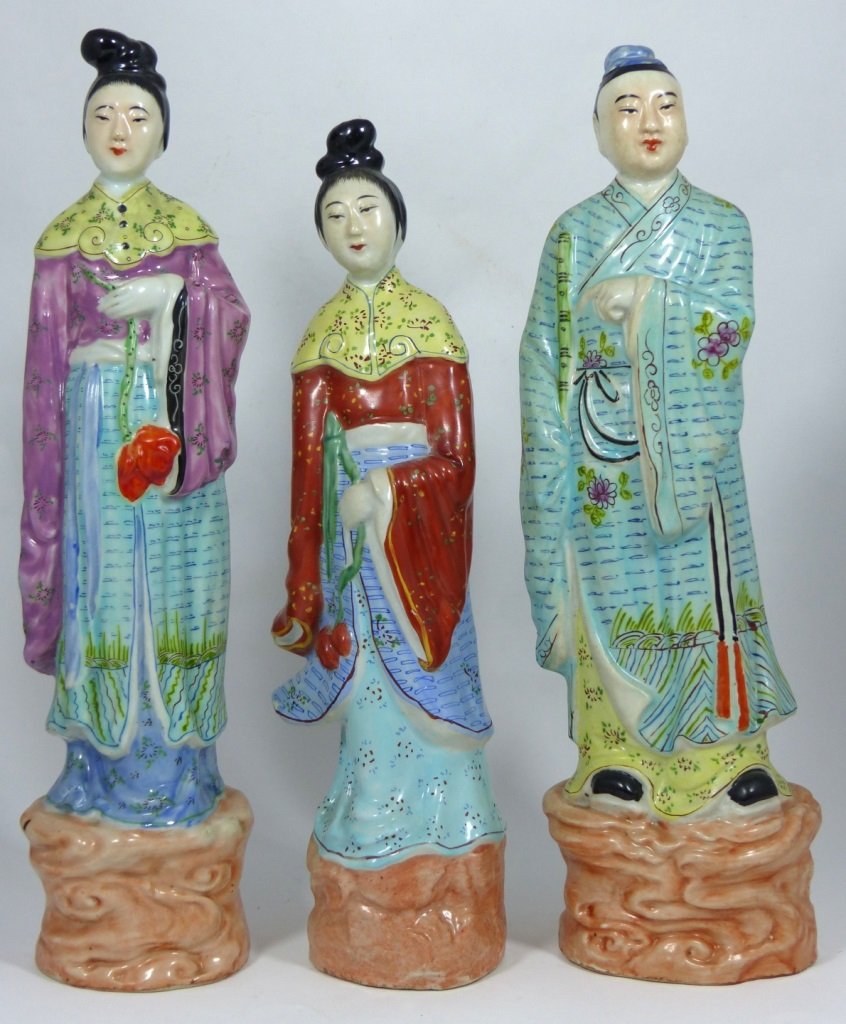 3pc CHINESE PORCELAIN PAINTED FIGURES (1 of 7)