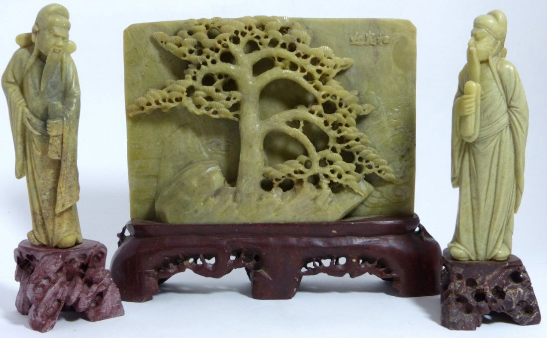 3pc CHINESE CARVED SOAPSTONE SCULPTURES (1 of 10)