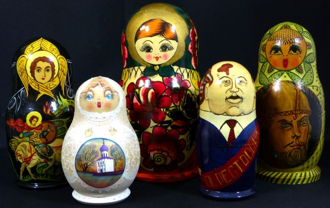 5pc RUSSIAN SIGNED HAND PAINTED NESTING DOLLS (1 of 10)