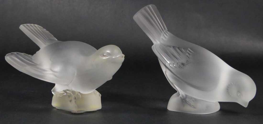 TWO LALIQUE FRANCE CRYSTAL BIRD SCULPTURES (1 of 8)
