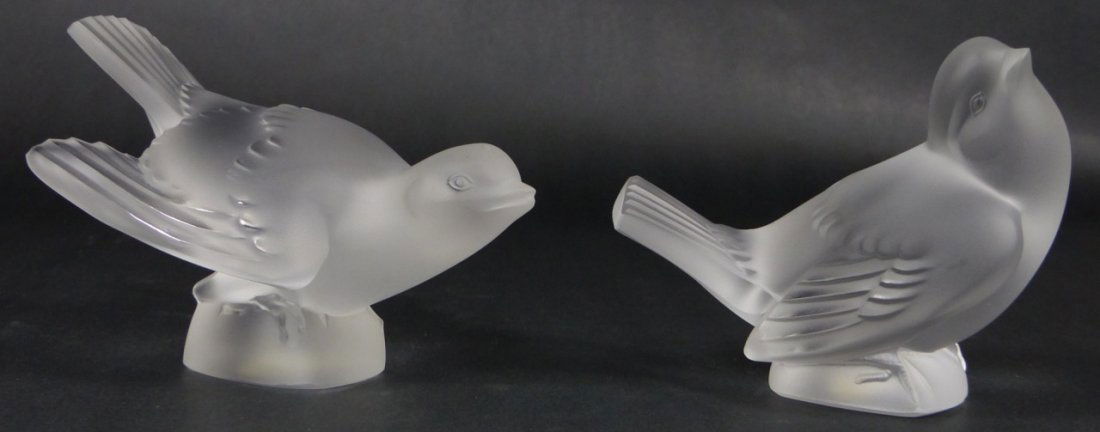 TWO LALIQUE FRANCE CRYSTAL BIRD SCULPTURES (1 of 8)