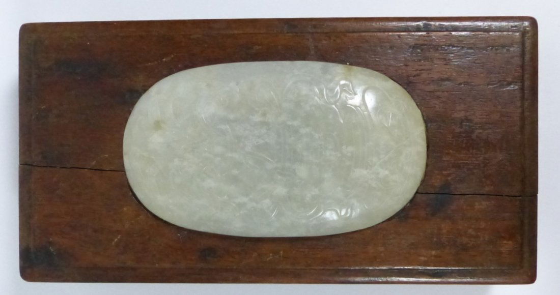 ANTIQUE CHINESE CARVED WHITE JADE INLAID BOX (1 of 6)