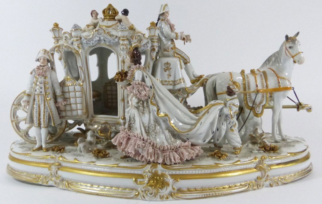 VOLKSTEDT PORCELAIN HORSE DRAWN CARRIAGE (1 of 10)