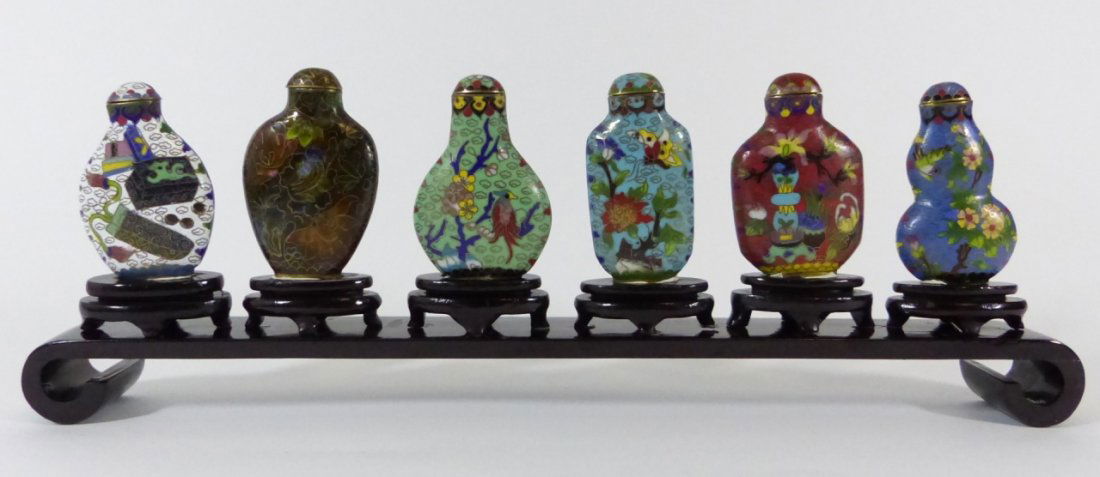 6pc CHINESE CLOISONNE ENAMEL SNUFF BOTTLES (1 of 10)