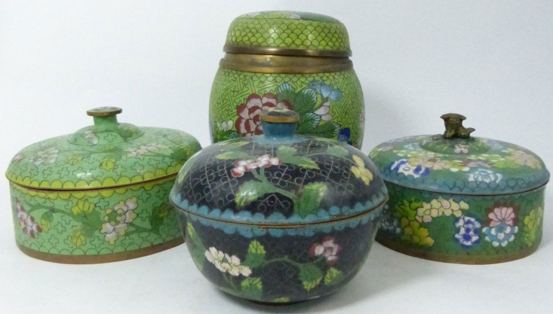 4pc CHINESE CLOISONNE ENAMEL LIDDED JARS (1 of 10)