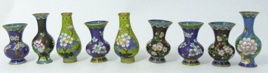 9pc CHINESE CLOISONNE ENAMEL MINIATURE VASES (1 of 10)