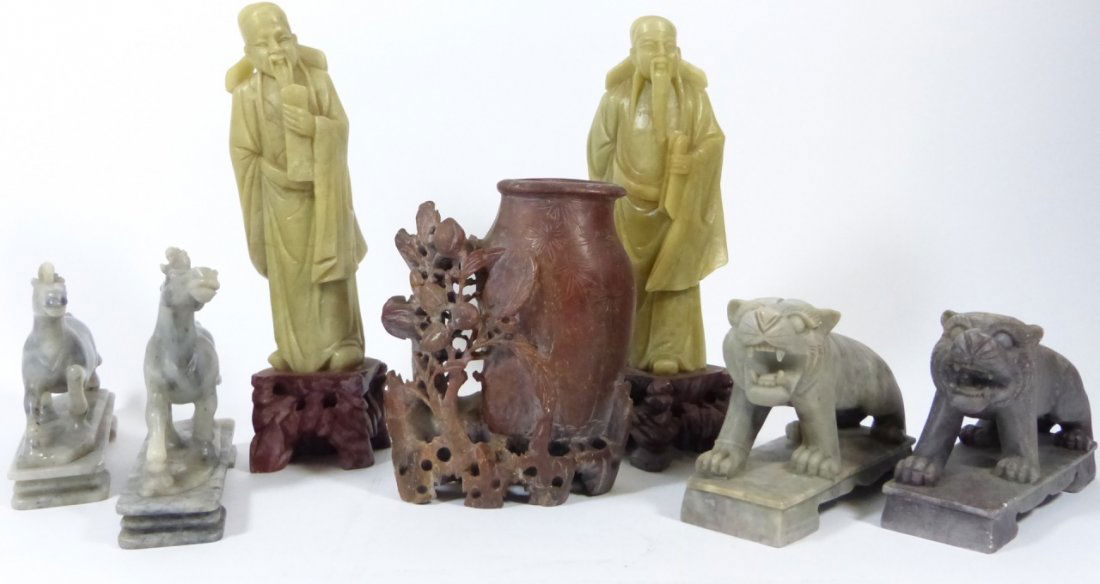 7pc CHINESE CARVED SOAPSTONE FIGURES (1 of 10)