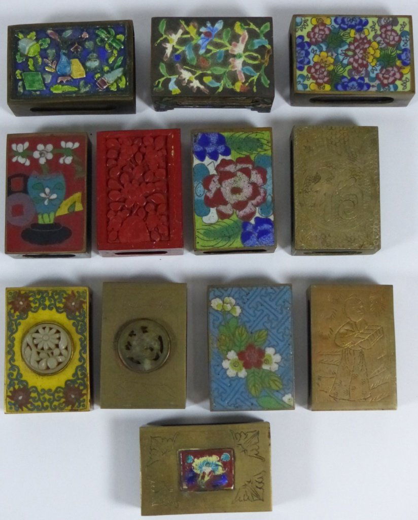 12pc CHINESE ENAMELED MATCHBOX HOLDERS (1 of 6)