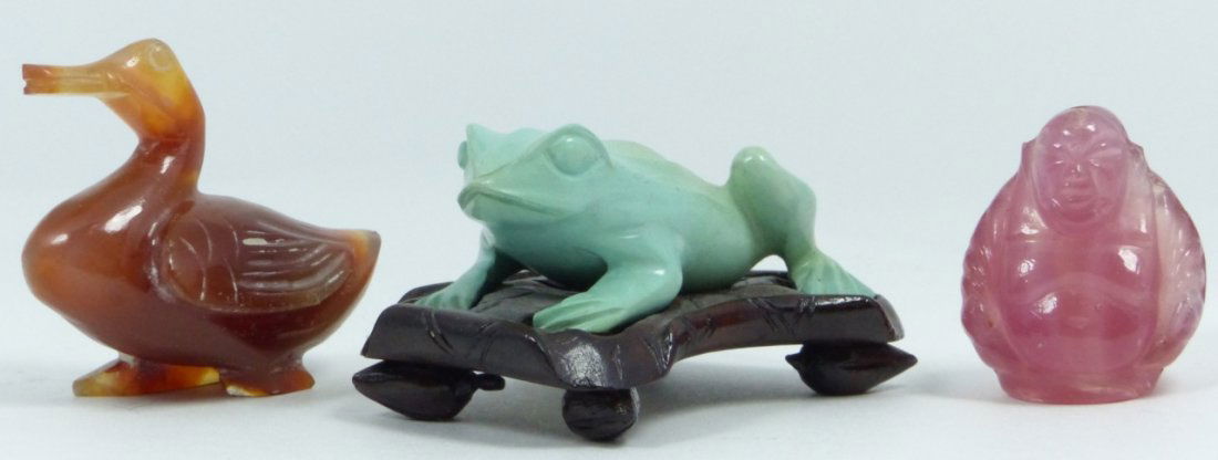 3pc SMALL CARVINGS TURQUOISE, QUARTZ & AGATE (1 of 4)