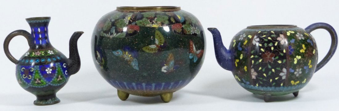 3pc CHINESE CLOISONNE TEAPOT & VESSEL (1 of 8)