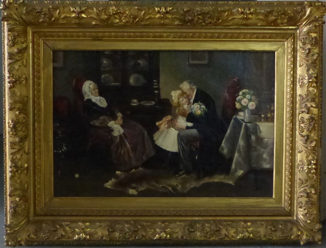 KARL BECKER OIL PAINTING ON CANVAS INTERIOR SCENE (1 of 5)