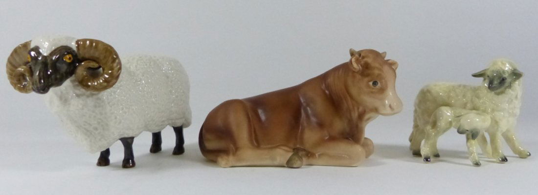 3pc PORCELAIN ANIMAL FIGURES SHEEP & COW GOEBEL MZ (1 of 9)