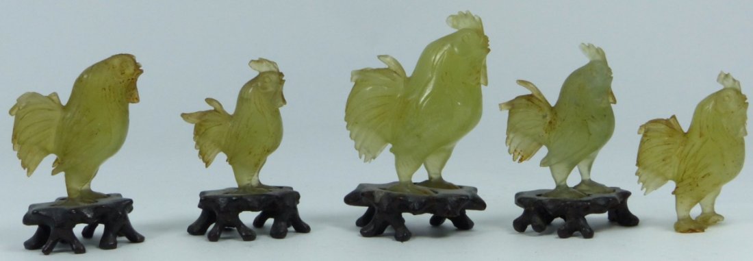 5pc CHINESE SERPENTINE JADE CARVED ROOSTERS (1 of 7)