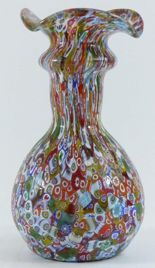 MILLEFIORI ITALIAN GLASS VASE w RUFFLED EDGES (1 of 9)