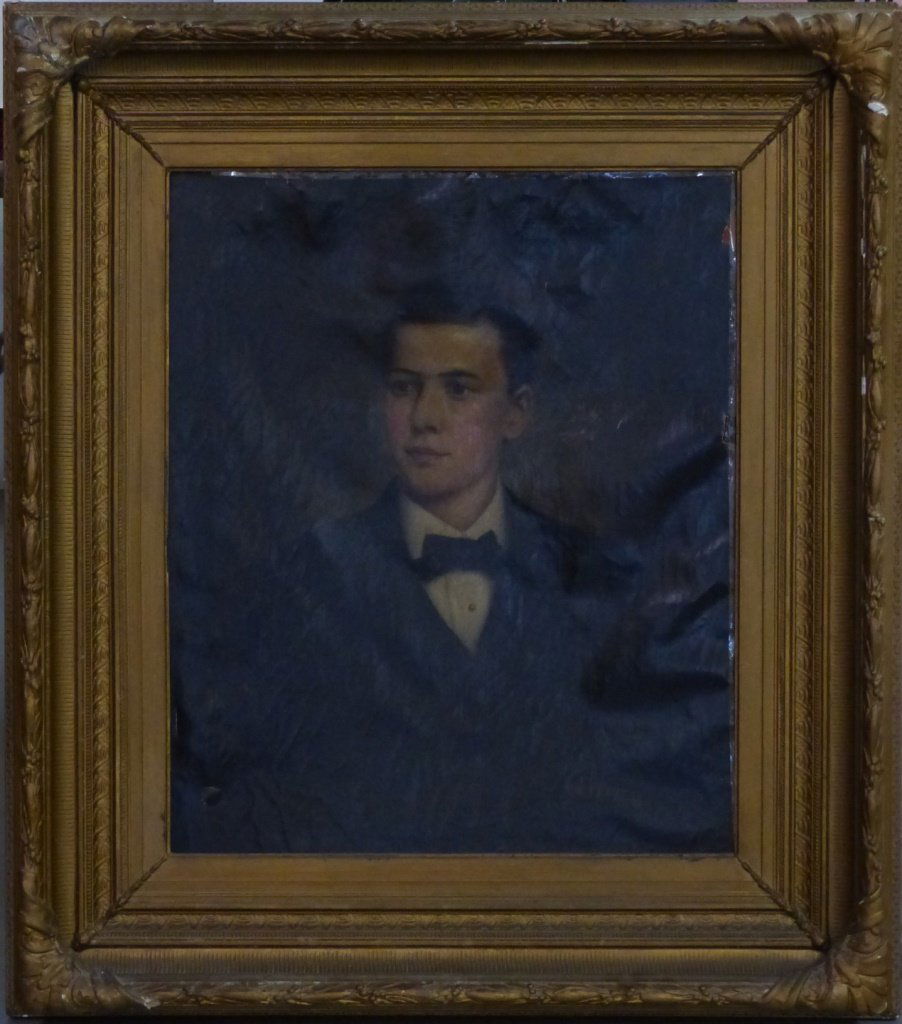 ANTIQUE FOLK ART OIL PAINTING PORTRAIT OF BOY (1 of 4)