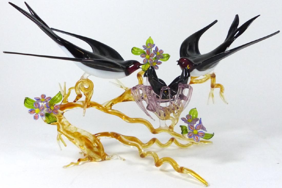 VENETIAN HAND BLOWN ART GLASS BIRD NEST ON BRANCH (1 of 10)