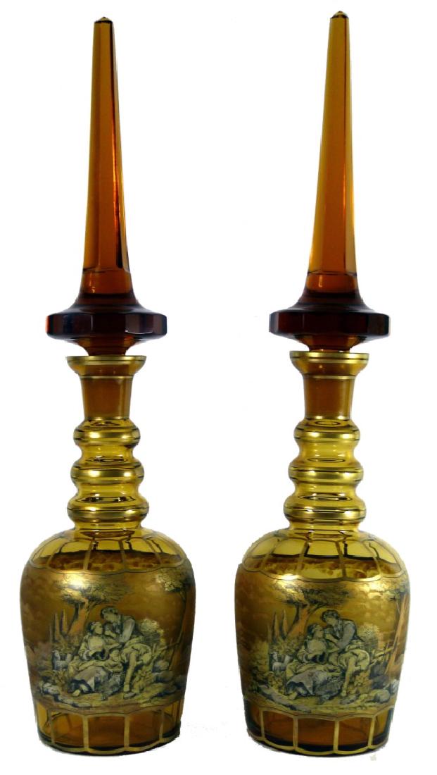 PAIR PALATIAL BOHEMIAN GILT GLASS DECANTERS (1 of 10)