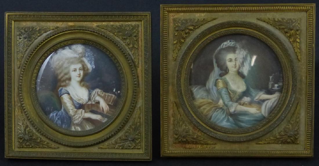 PAIR ANTIQUE MINIATURE PORTRAITS IN ORNATE FRAMES (1 of 9)