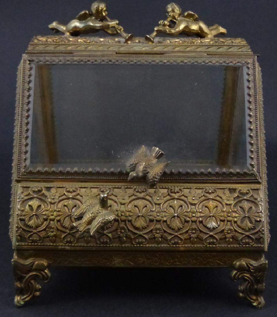 ANTIQUE BRONZE JEWELRY BOX w CHERUBS & BIRDS (1 of 9)