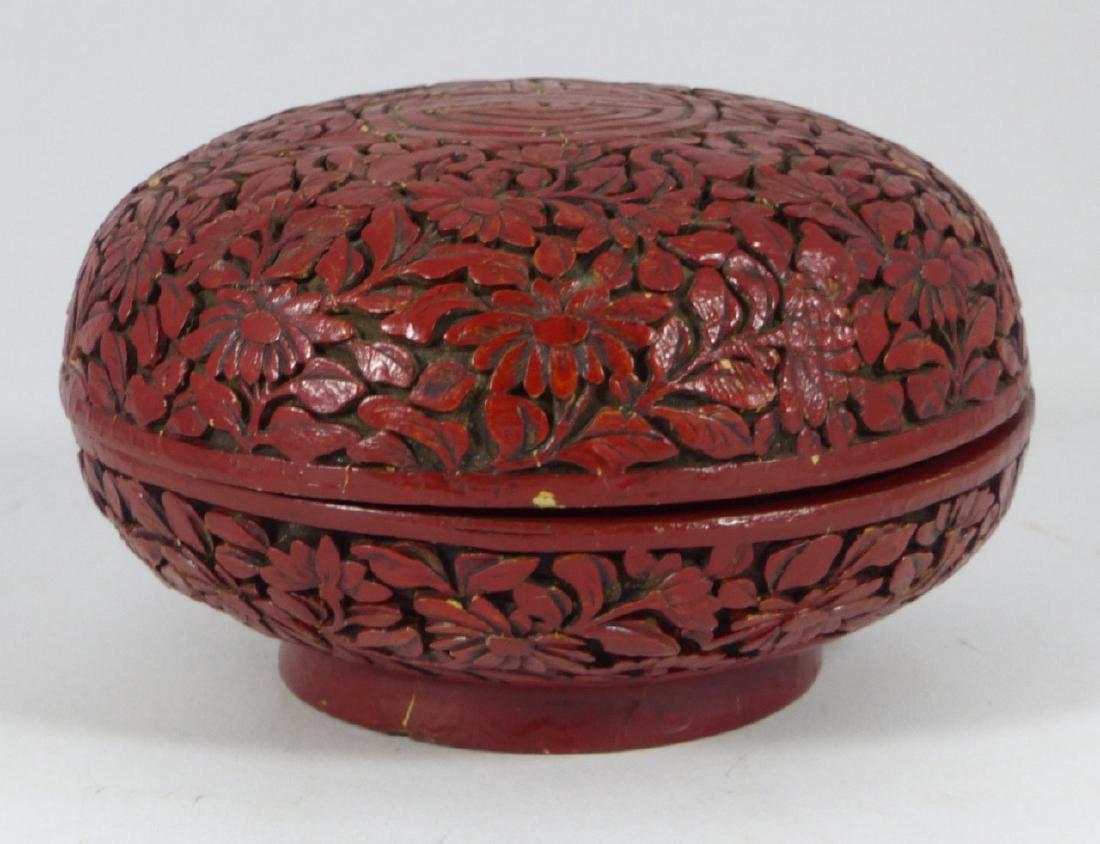 CHINESE ANTIQUE RED CINNABAR LACQUER LIDDED BOX (1 of 6)