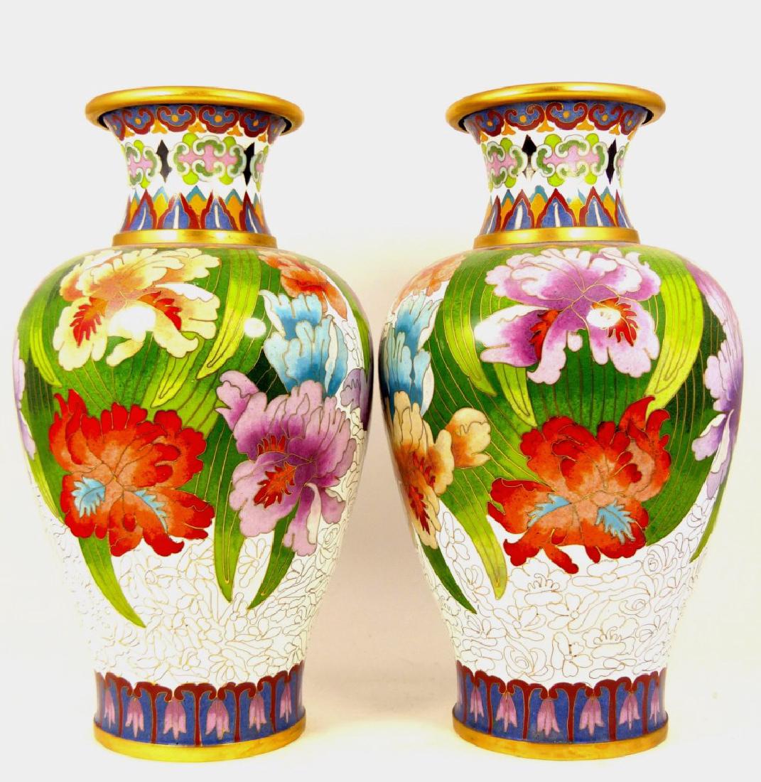 CHINESE CLOISONNE ENAMEL PAIR OF VASES (1 of 8)