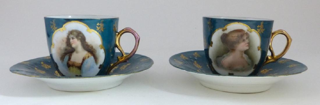 2pc VICTORIA AUSTRIAN PORCELAIN TEA CUPS w SAUCERS (1 of 10)